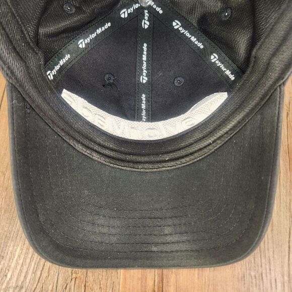 Taylor Made Golf Hat Cap Strap Back Black Logo Sports Mens Brand Advertising PGA - Picture 8 of 11